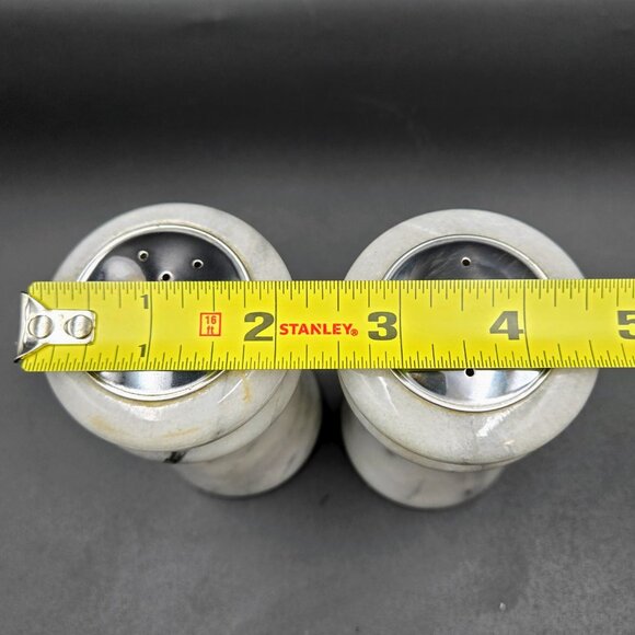 Marble Salt & Pepper Shakers White Grey Heavy Set Read - Picture 3 of 9